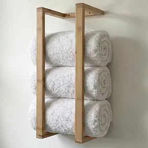 Bamboo Towel Racks - Vertical Wood Towel Rack Bamboo Bathroom Accessories, Storage, Wall Towel Rack for Rolled Towels for Bathroom Furniture, Spa Furniture and Decor (Natural, Medium)
