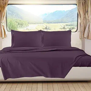 Clara Clark Bedding Short Queen Sheets, RV Sheets Set for Campers, Deep Pockets Fitted RV Bunk Sheets, 4-Piece 1800 Microfiber Bed Sheet Set, Cool and Breathable, RV Queen Sheets, Eggplant Purple