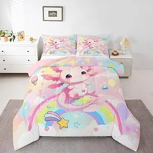 Feelyou Axolotl Comforter Set Twin Size Kids Boys Girls Bedding