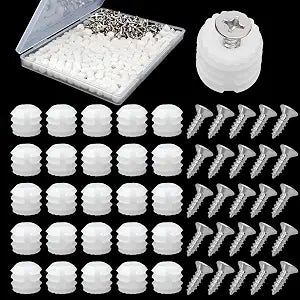 Plastic Hinge Dowel Inserts with Screws, White, MOUNTAINTOP