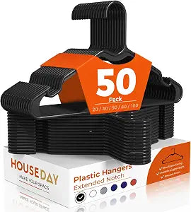 HOUSE DAY Black Plastic Hangers 50 Pack, Slim Clothes Hangers for Closet