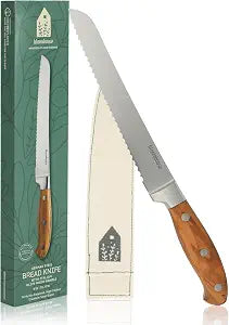 Bloomhouse Bread Knife - Two Time Oprah's Favorite Things Winner - 8-Inch German Stainless Steel Serrated Knive with Forged Italian Olive Wood Handle, Full Tang Knife for Artisan Bread & Baking