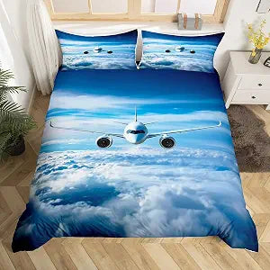 Erosebridal Aircraft Comforter Cover Full Size, Airplane Pattern Bedding Set for Kids Boys Girls, Blue Sky Duvet Cover Aerospace Aviation Theme Quilt Cover Teens Adult Dorm Decoration