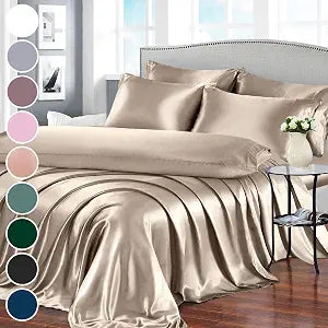 Homiest Taupe King Satin Sheet Set 7-Piece with Deep Pocket
