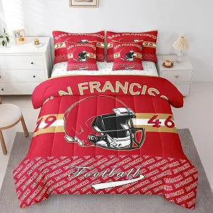 Feelyou Football Comforter Set with Sheets 7 Piece King Size San Francisco Bedding Set for Kids Boys Girls Football City Bed in a Bag Sports Games Room Decor Soft Lightweight Microfiber