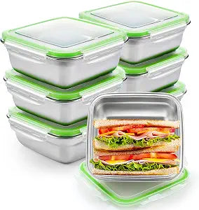 Blushtier 6 Pack Food Grade 304 Stainless Steel Sandwich Containers, Leakproof Metal Lunch Containers with Airtight Lids, Food Storage Box for Sandwiches, Snacks & Meal Prep, 25.4 oz