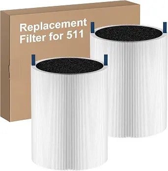 Blue Pure 511 Replacement Filter, Compatible with Blueair Blue Pure 511 Air Puri-fier, 3-In-1 True HEPA & Activated Carbon Filters, 2 Pack
