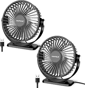 TriPole Small Desk Fan 2 Pack USB Powered Mini Portable Fan 360Rotation