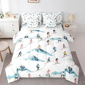 Erosebridal Skiing 7 Piece Bedding Set Full Snow Mountain