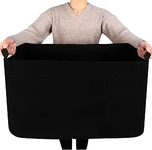 MINTWOOD Design 22in Extra Large Blanket Basket Holder Living Room, Rectangle Rope Woven Storage Basket with Handles for Laundry, Pool Towels, and Shoes, Dog Toy Organizer Bin Box, Full Black