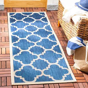 SAFAVIEH Washable Rug Outdoor Courtyard Collection - 2'3" x 8' Runner, Navy & Beige, Non-Shedding & Easy Cleaning, Ideal for Patio, Entryway, Mudroom, Hallway, Kitchen (CY6243-268)