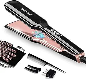 DORISILK 500 Degree High Temp Professional Hair Straightenr , Ceramic Wide Flat Iron ,2 in 1 Hair Straightener and Curler,Plasma Flat Iron Get Frizz-Free and Shiny