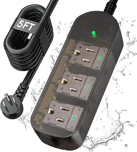 Outdoor Power Strip Weatherproof, 5FT Extension Cord with 3 Outlets
