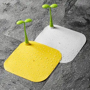 2 Pack Silicone Floor Drain Cover, Deodorizing Drain Stopper with Sprout Handle, Anti Odor Anti Insect Sink Drain Cover for Bathroom Kitchen ShowerWhite+Yellow