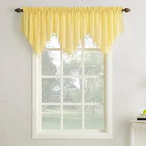 No. 918 Erica Crushed Voile Ascot Beaded Sheer Rod Pocket Curtain 3-Piece Set