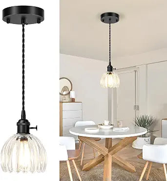 1-Pack Black Pendant Light, Modern Pendant Lights Kitchen Island with Clear Tulip Glass Shade, Mini Adjustable Hanging Light Fixtures, Kitchen Pendant Lighting for Dining Room Hallway Bedroom