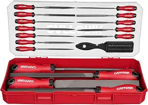 27PCS Metal File Set, Flat/Half-round/Round/Triangle Steel Files,12PCS Needle Files,10PCS Sandpapers, Wire Brush. Work for Metal, Wood and More