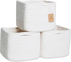 NaturalCozy Storage Cubes 9x9x7Cotton Rope Woven Baskets for Organizing 3-Pack | 9 Inch Cube Storage Bin | Small Basket for Shelf Nursery, Pantry, Decorative Plant, Bathroom Closet, Toy Gift