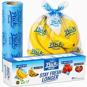 Freshpack 247 Produce Storage Bags Roll 10 x 14 Inches 1 Gallon Tear Off Reusable Food Storage Bags For Fruits Vegetables Meal Prep Lunch Pantry Use
