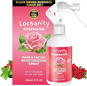 Locsanity Pure Rosewater Hair and Facial Spray – Regular Size Hydrating Face Mist to Soothe, Refresh, and Rejuvenate Skin, Reduce Oil and Buildup (8oz)