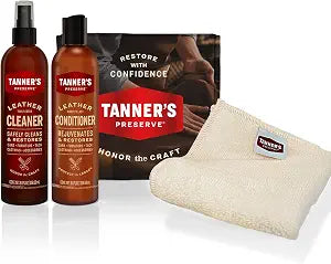 Tanner's Preserve Leather Cleaner & Conditioner Gift Set, Cleans, Rejuvenates & Restores Finished Leather, Use for Cars, Furniture & More, 2X 8 Fl Oz & Microfiber Cloth