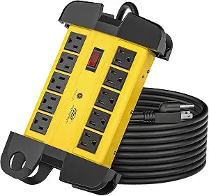 CRST 10-Outlet Heavy Duty Power Strip Metal Surge Protector, 15A, 15FT Cord