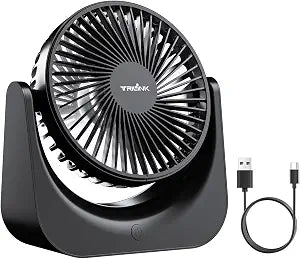 TRILINK Small USB Desk Fan 5-Speed Mini Table Fan with Adjustable Tilt, Ultra Quiet, USB Powered, Portable Cooling Fan for Home, Desktop, Bedroom, Bed, Office, Travel, and Camping (Black)