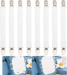 Sofa Cover Holder Straps with Suspenders & Fasteners - Magic Sofa Couch Covers Clip Fasteners, Adjustable Elastic Straps (6-30in/15-75cm) for Sofa Slipcover, Cushion Holders (8, White)