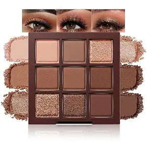 9 Color Nude Brown Eyeshadow Palette, Warm Neutral Matte & Shimmer, Peach Copper Bronze Eye Shadow Makeup Palette for Mature Eyes, Soft Blendable Everyday Natural Looks & Soft Glam