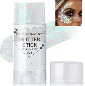 HOSAILY Clear White Body Glitter Stick, Face Glitter Gel Singer Concerts Festival Rave Accessories, Mermaid Sequin Hair Glitter Face Paint Makeup Chunky Sparkling Body Shimmer for Women, 01#