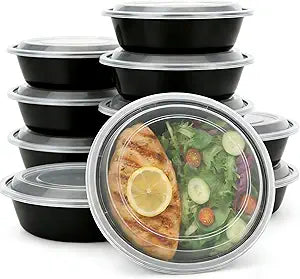 50 Pack (100-Piece), Round 24oz Meal Prep Containers Reusable with Lids, Sturdy Leakproof & Food Safe, Microwave, Freezer, Dishwasher Safe Prep Containers, To Go Take Out Plastic Food Storage 60829