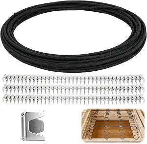 50FT Upholstery Stay Wire for Sofa Furniture Springs, Couch Spring Repair Kit with 120 Clips, Black PE Coated Wire for Sofa Replacement Parts (Black)