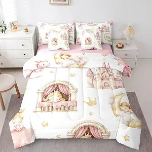 Feelyou Pink Princess 7 Piece Bedding Set for Kids