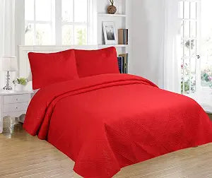 All American Collection 2pc Modern Contemporary Soft Comfy Bedroom Bedspread Quilt Set (Red, Twin)