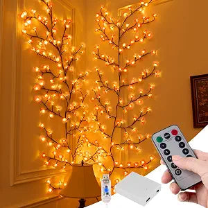 7.5FT 144 LED Cherry Blossom Vine Lights for Wall, Pink Flower Lighted Willow Vine with Remote, USB or Battery Powered, 8 Lighting Modes, Flexible Branch Wall Lights for Christmas, Bedroom Home Decor