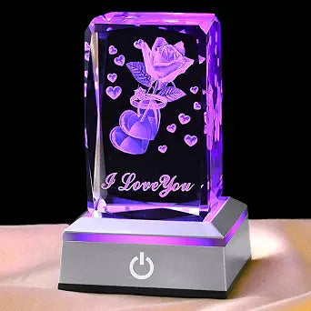3D Ring&Rose Crystal Night Light,Perfect Mothers Day Gifts for Wife Her Mom from Daughter Husband SonMother's Day Ideas Unique Anniversary Birthday Decolamp Presents