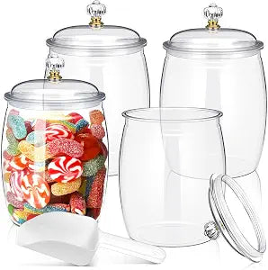 Nuogo 4 Pcs Plastic Candy Jars with Lid Unbreakable,Stylish,64 oz