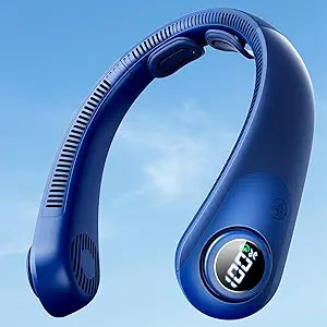 Portable Neck Fan With LED Display, Hands-free 5 Speeds Cooling, Neck Support, Lightweight, Battery Operated, Personal Bladeless Fan Rechargeable, Gift for Women Men, Hot Flashes, Travel, Camping