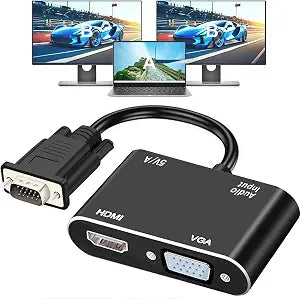 AKWOR VGA to HDMI+VGA Adapter for Dual Monitors, VGA to HDMI Adapter Splitter 2 in 1,1080P@60HZ Full HD Display Video Converter for PC Laptop Link Monitor/HDTV/Projector (for Windows & MaC os)
