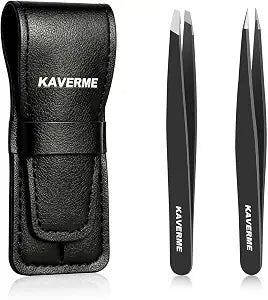 2Pcs Eyebrows Tweezers Set, Upgrade Professional Precision Tips, Black