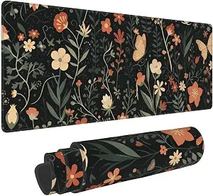 Large Gaming Mouse Pad Desk Mat, Vintage Cark Floral Extended Keyboard Mouse Pad Mousepad with Non-Slip Base and Stitched Edge Mouse Mat Desk Pad Mouse Pads for Desk Home Office, 31.5 x 11.8
