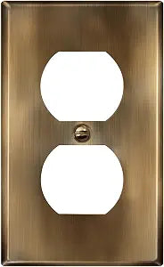 ENERLITES Duplex Receptacle Outlet Metal Wall Plate, 1-Gang, Antique Brass
