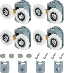 uxcell 25 mm Shower Door Rollers, Double Shower Door Runners Wheels Pulleys Guides Plastic Top Wheels with Anti-Collision Block & Screws for Glass Doors 4-6mm Grey 4 Pcs