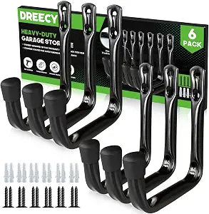 Dreecy J Utility Hooks for Hanging Heavy Duty Garage Storage Utility Hooks for Garage Wall, Color Black, 6 Pack