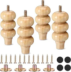 4 Pcs 4 Inch Wood Legs Round Bun Feet for Dresser Sofa Natural