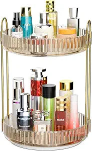 GTI 360Rotating Makeup Organizer, 2 Tier Bathroom Counter Organizer,Large Capacity Perfume Cosmetics Skincare Vanity Organizers, Dresser Spinning Countertop Organizer and Storage for Women (Gold)