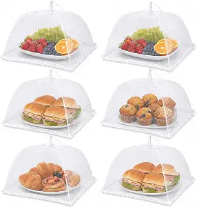 Simply Genius Pop-Up Mesh Food Covers - 17 x 17 in, White, 6 Pack, Large & Tall - Reusable & Collapsible Food Tents for Outdoor Serving