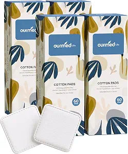 Ourmed Life Large Cotton Pads for Face, 3 x 3 Makeup Remover Pads, 240 ct