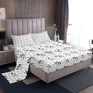 French Bulldog Bed Sheet Set Kids Cute Dog Fitted Sheet for Children Teens Toddler Cartoon Puppy Dog Bedding Set Kawaii Animal Bed Cover Bedroom Decor Queen Size 4Pcs