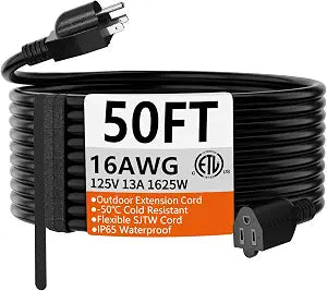HUANCHAIN Black Extension Cord 50 FT, 16 Gauge, Outdoor Electric Cable
